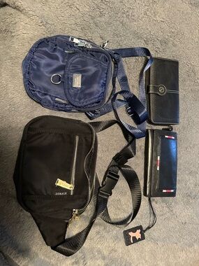 Nylon Crossbody Sling Bag Set - Navy & Black